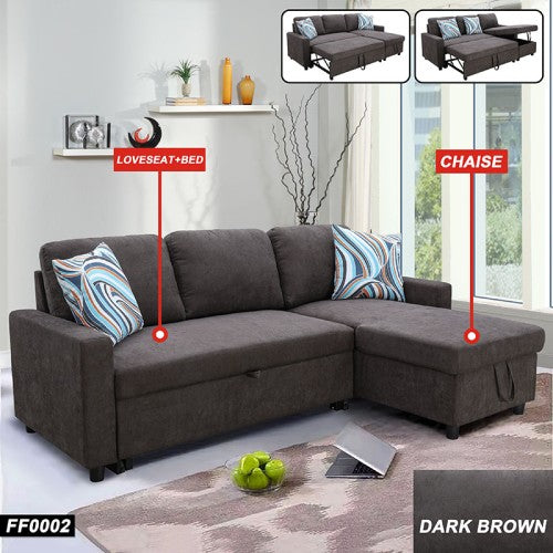 Ainehome Dark Brown Flannelette 2-Piece Couch Living Room Sofabed