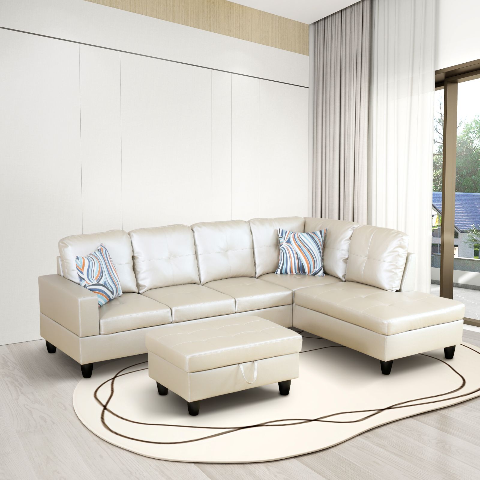 Ainehome Light Grey Semi PU Synthetic Leather 3-Piece Couch Living Room Sofa Set