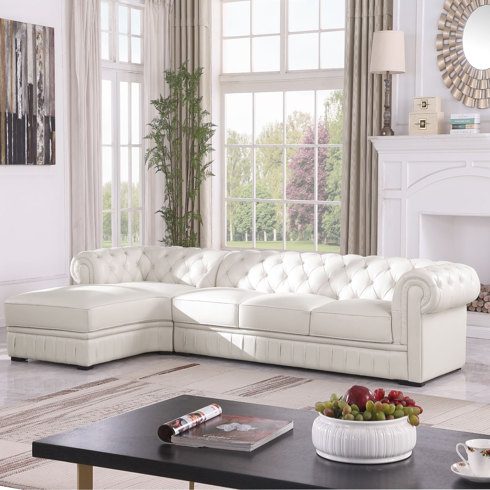 Ainehome White Cow Top Leather 2-Piece Living Room Sofa Set