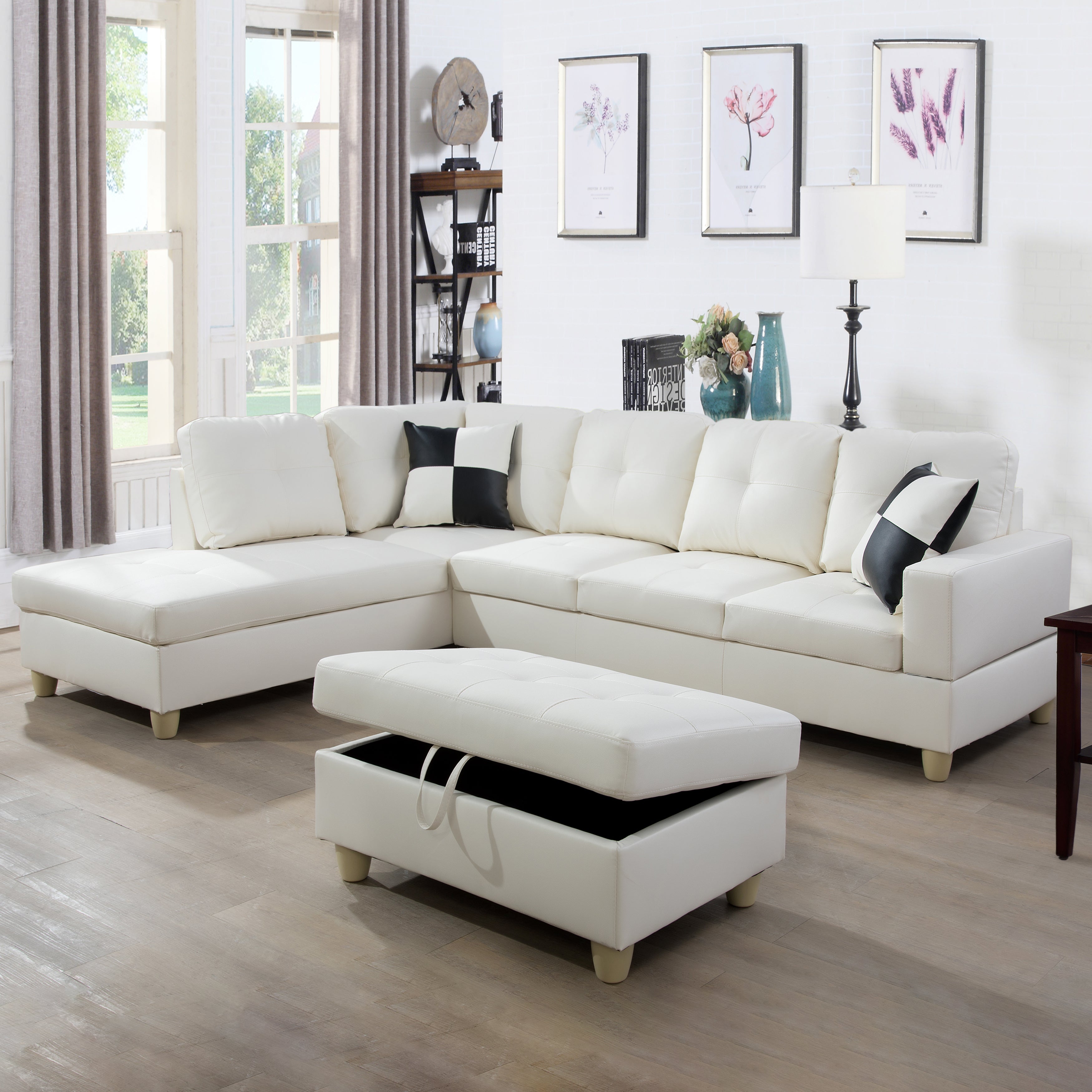 Ainehome White Faux Leather 3-Piece Couch Living Room Sofa Set