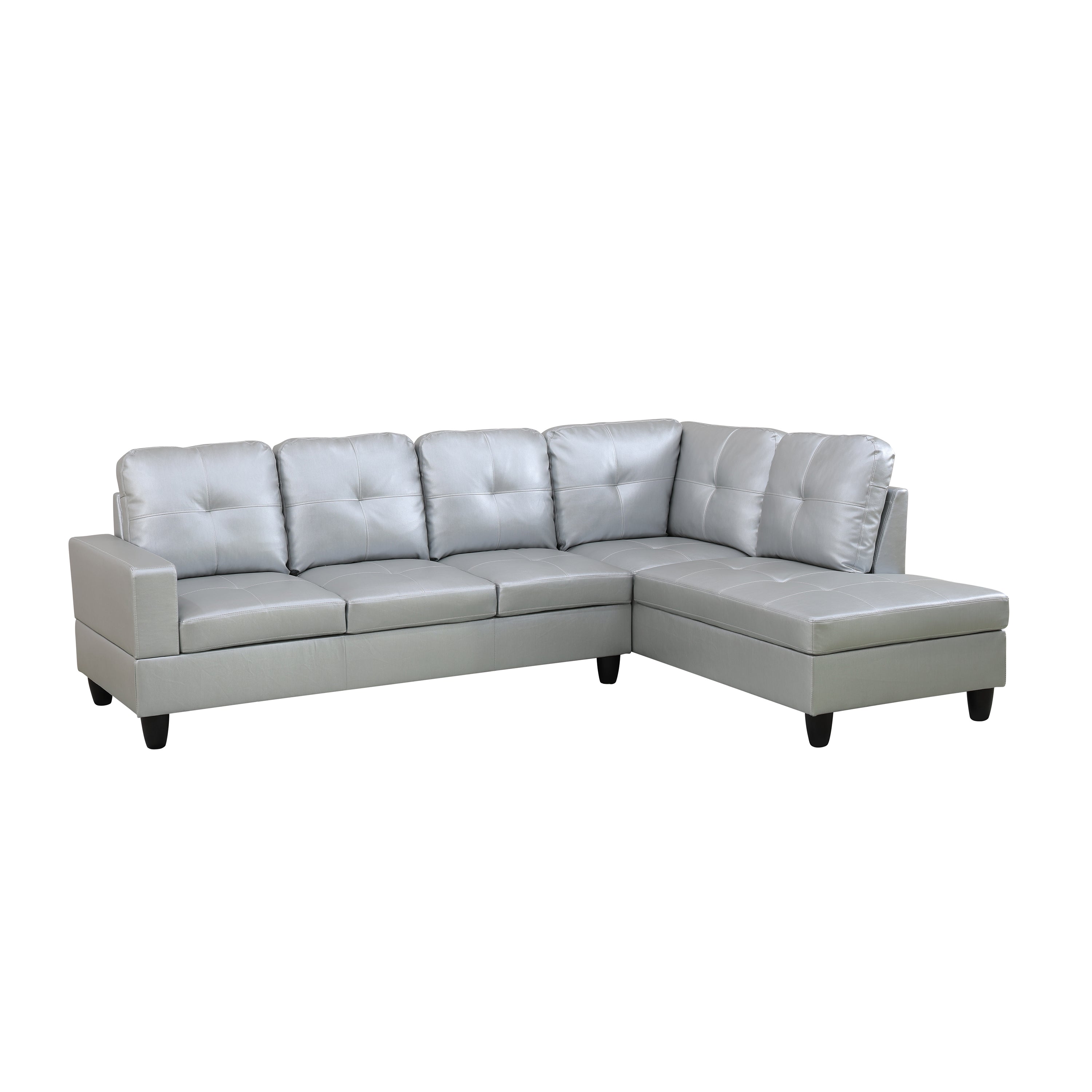 Ainehome L-Shaped Sofa Set in Silver and White Leather
