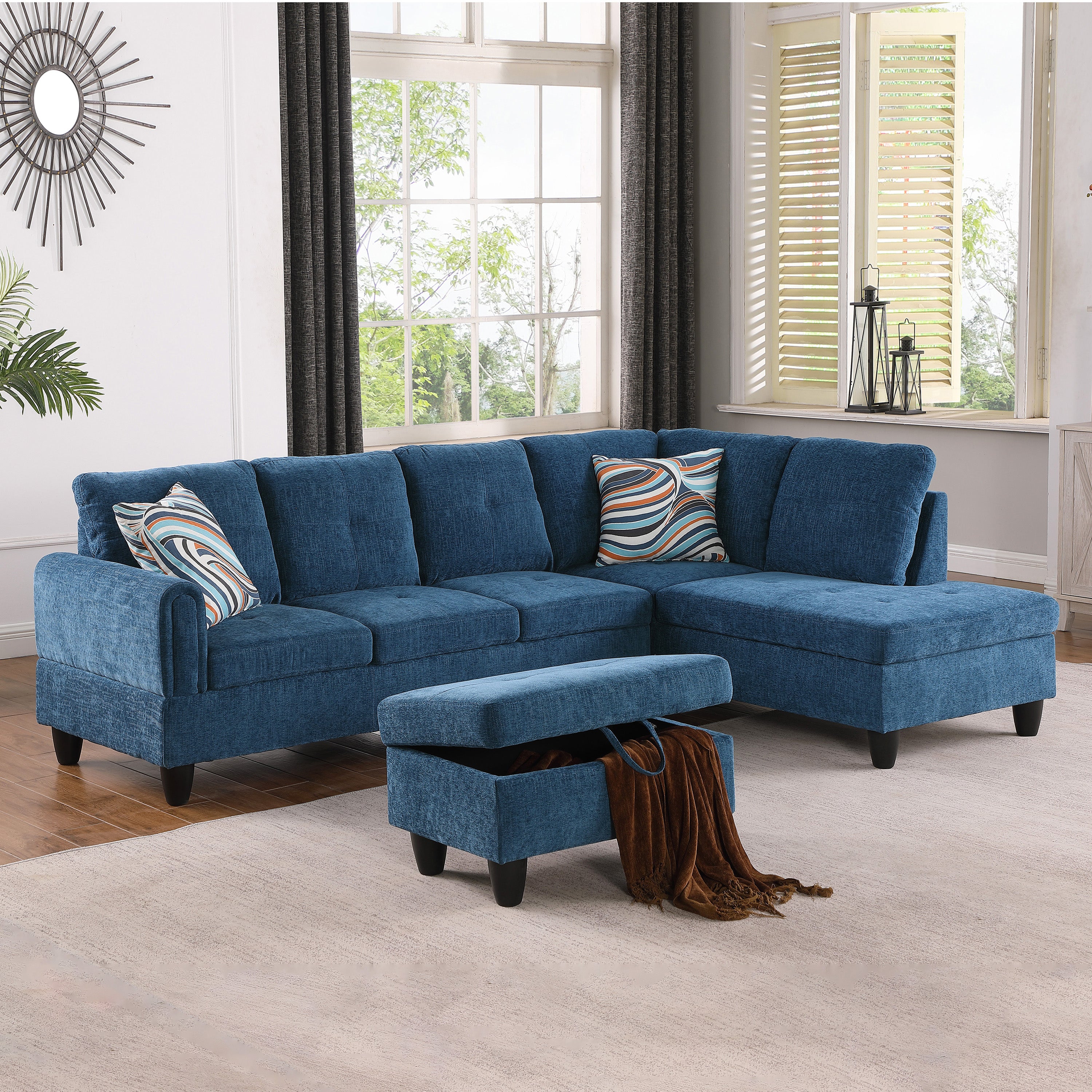 Ainehome Blue Flannel Living Room Sofa Set