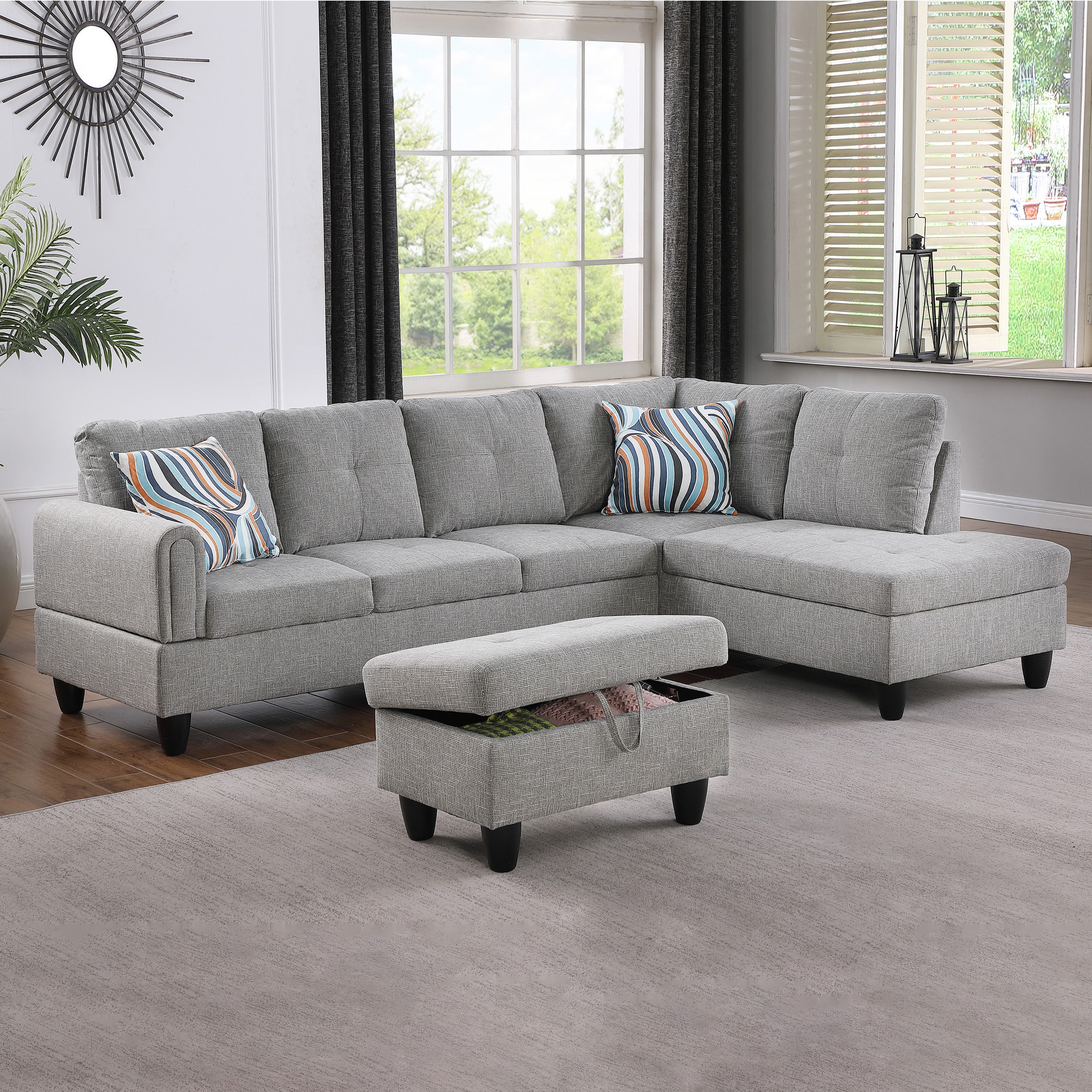 Ainehome Grey Linen Living Room Sofa Set