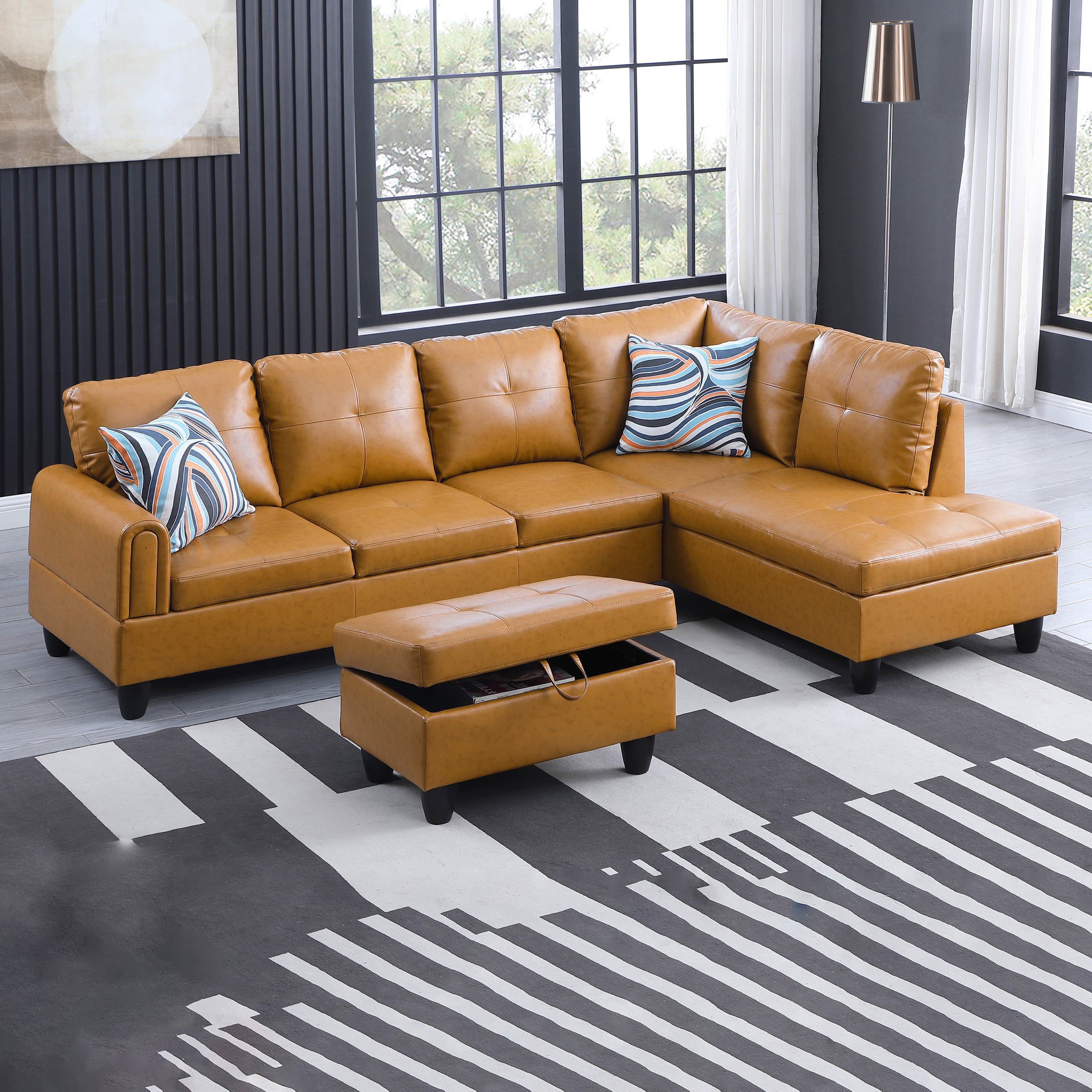 Ainehome Ginger Faux Leather Living Room Sofa Set