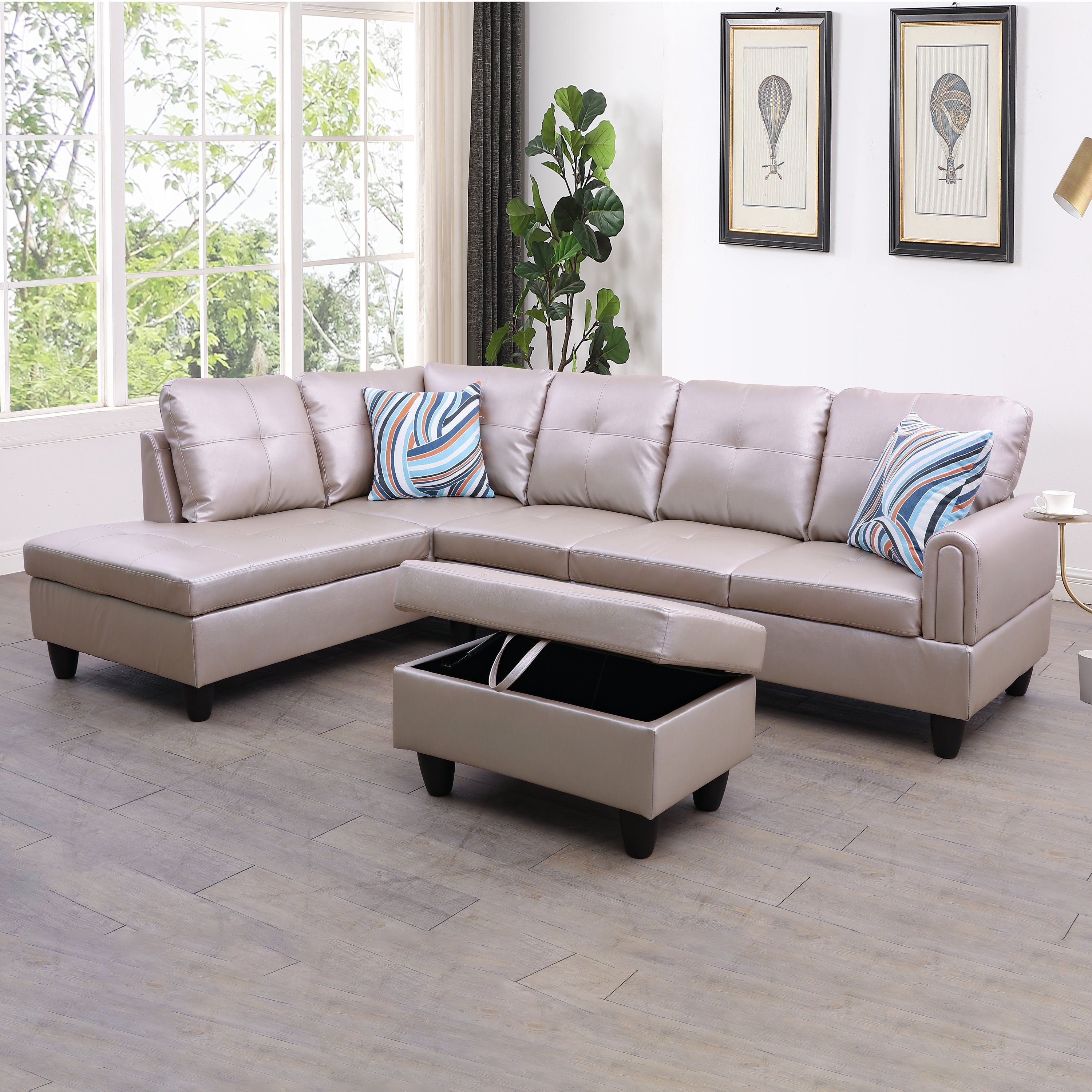 Ainehome Latte Faux Leather Living Room Sofa Set
