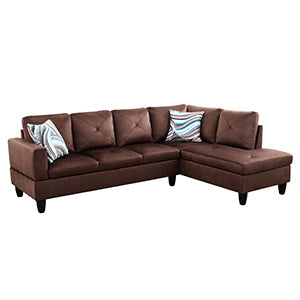 Ainehome Brown L-Shaped Microfiber Sofa Set