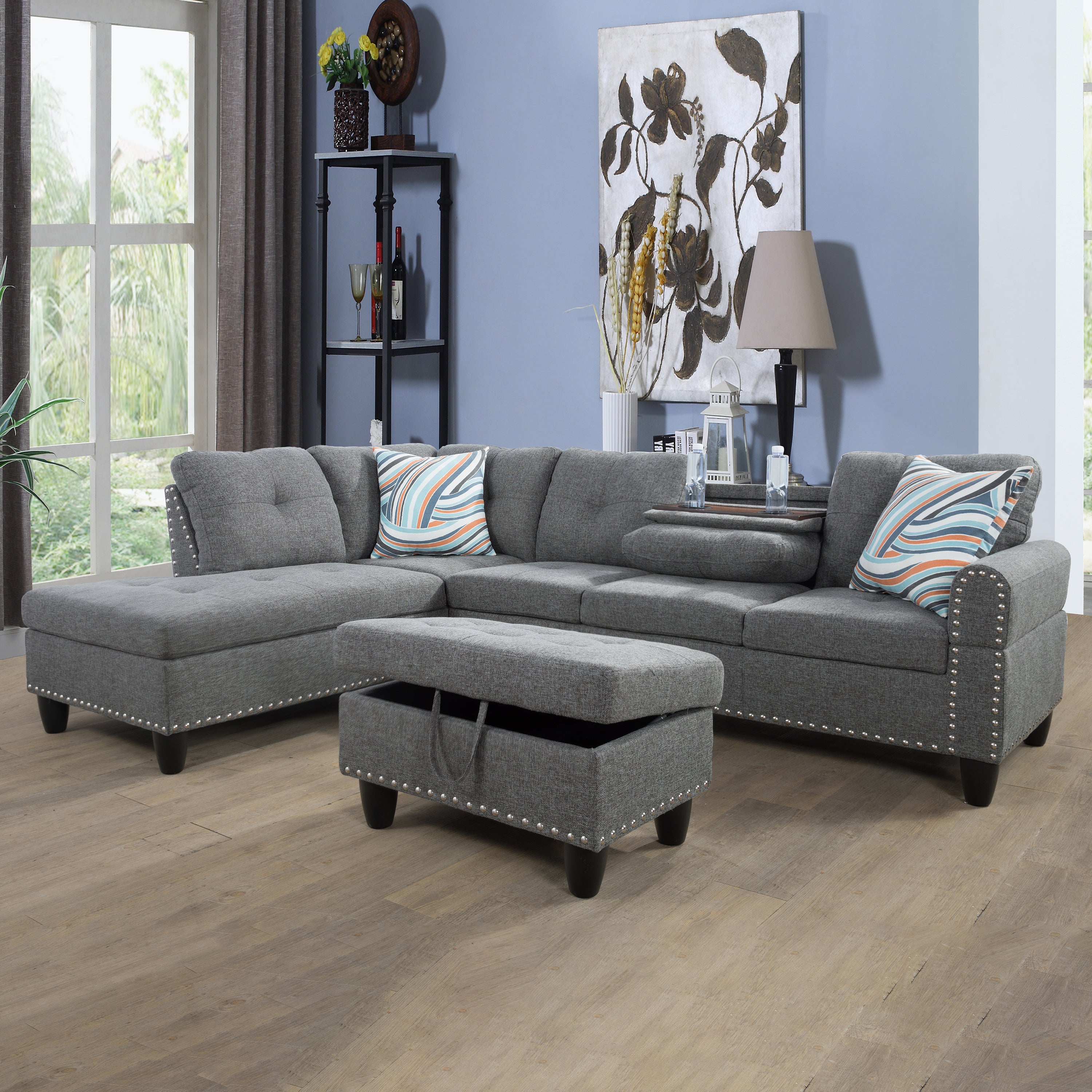Ainehome Grey Linen 3-Piece Sofa Set Living Room Sofa