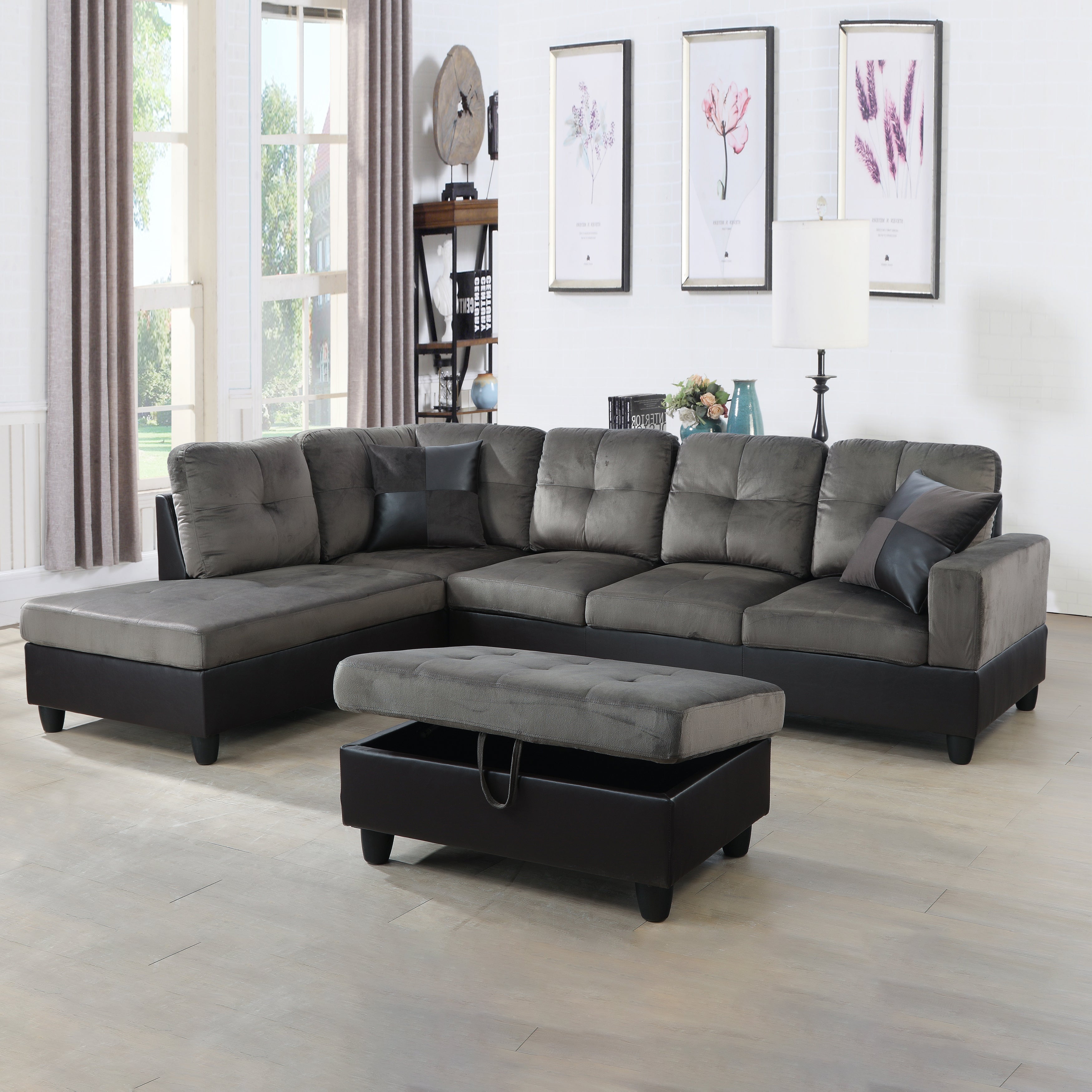 Ainehome Taupe Flannel And PVC 3-Piece Couch Living Room Sofa Set