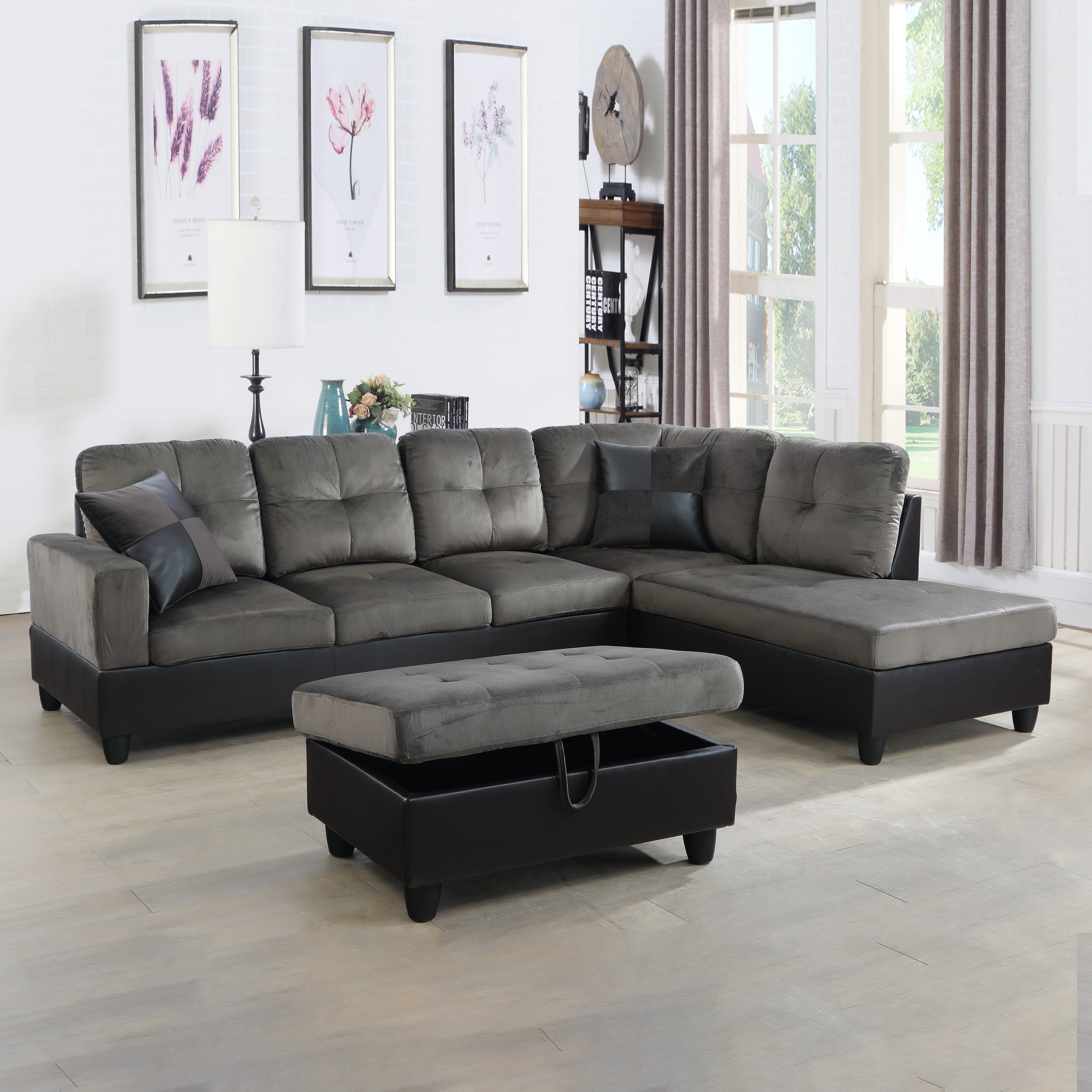 Ainehome Taupe Flannel And PVC 3-Piece Couch Living Room Sofa Set