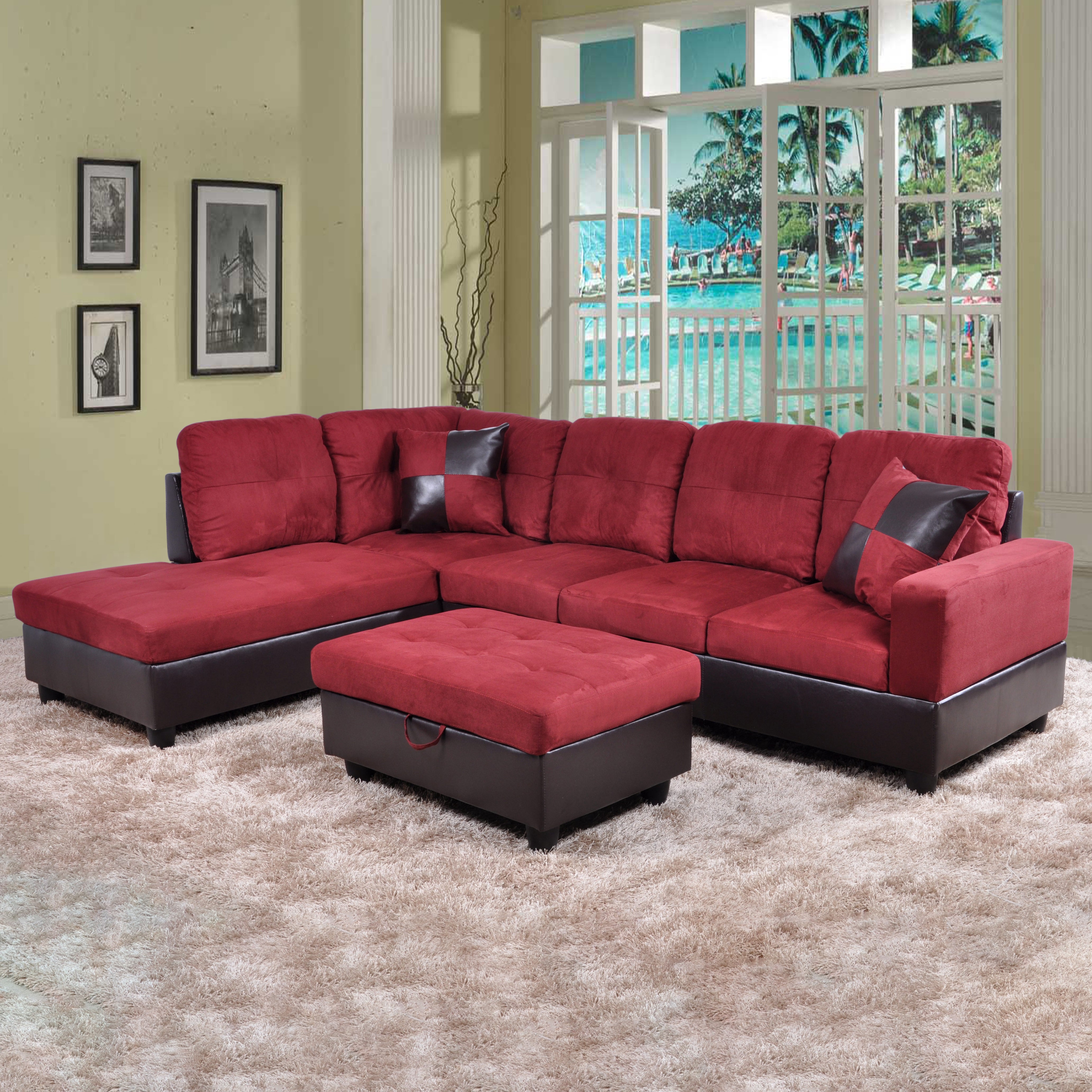 Ainehome Red Flannel And PVC 3-Piece Couch Living Room Sofa Set
