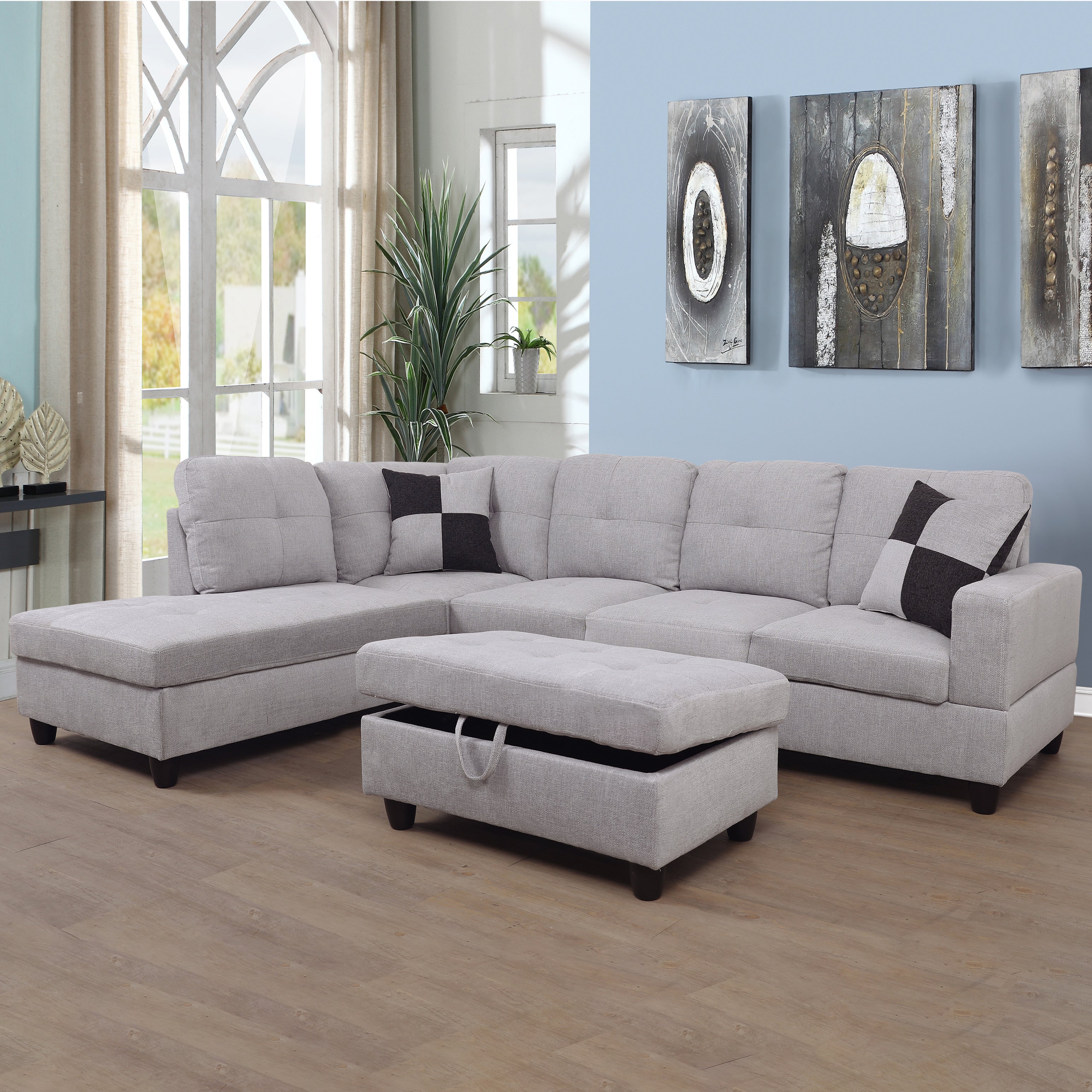 Ainehome Off-white Flannel 3-Piece Couch Living Room Sofa Set