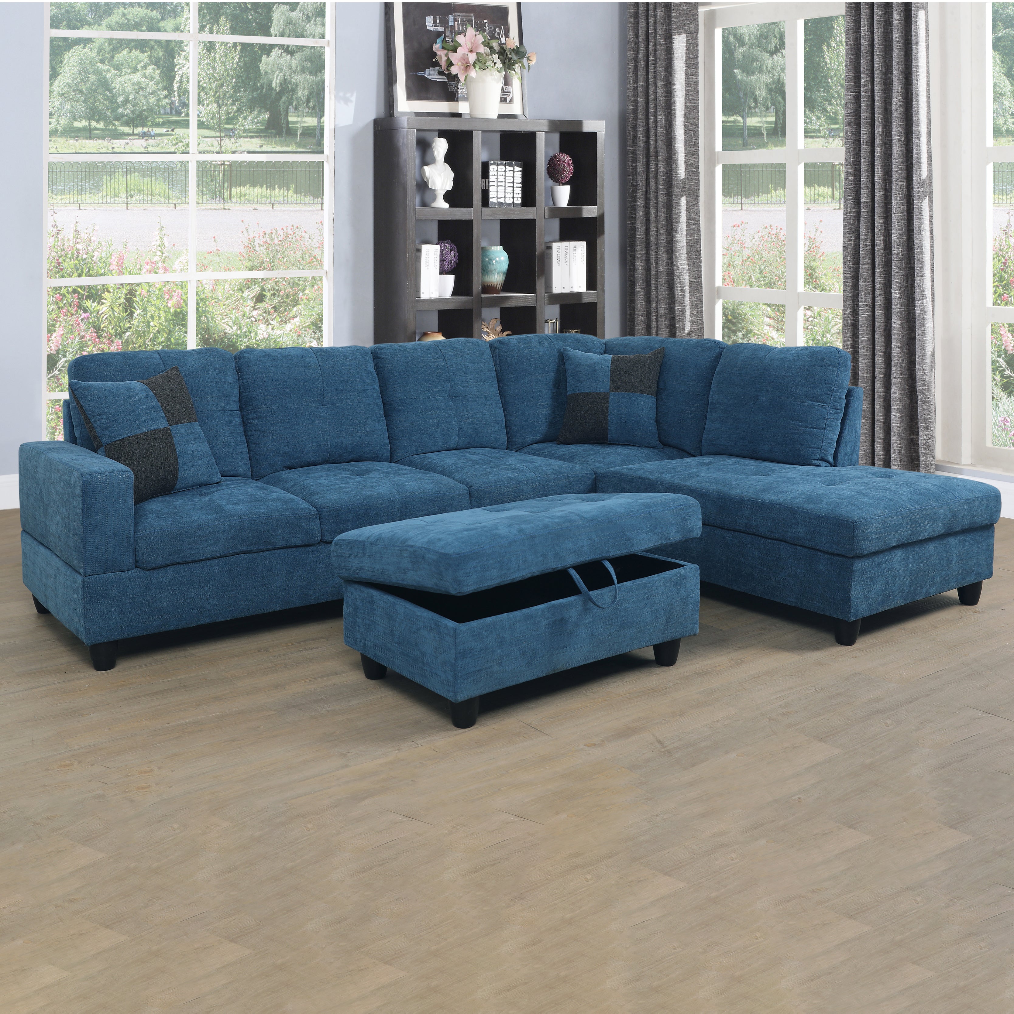 Ainehome Blue Flannel 3-Piece Couch Living Room Sofa Set