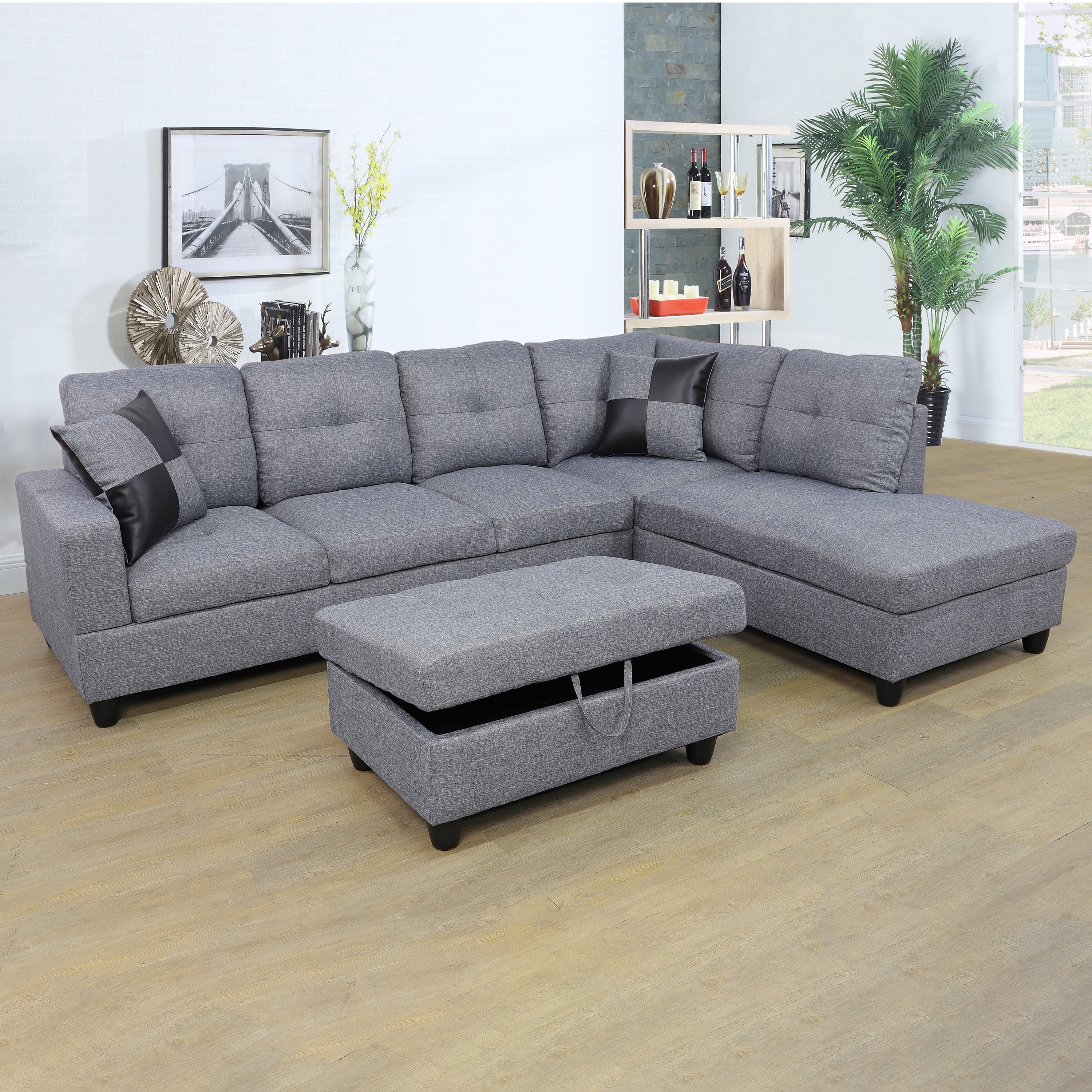 Ainehome Grey Linen 3-Piece Couch Living Room Sofa Set