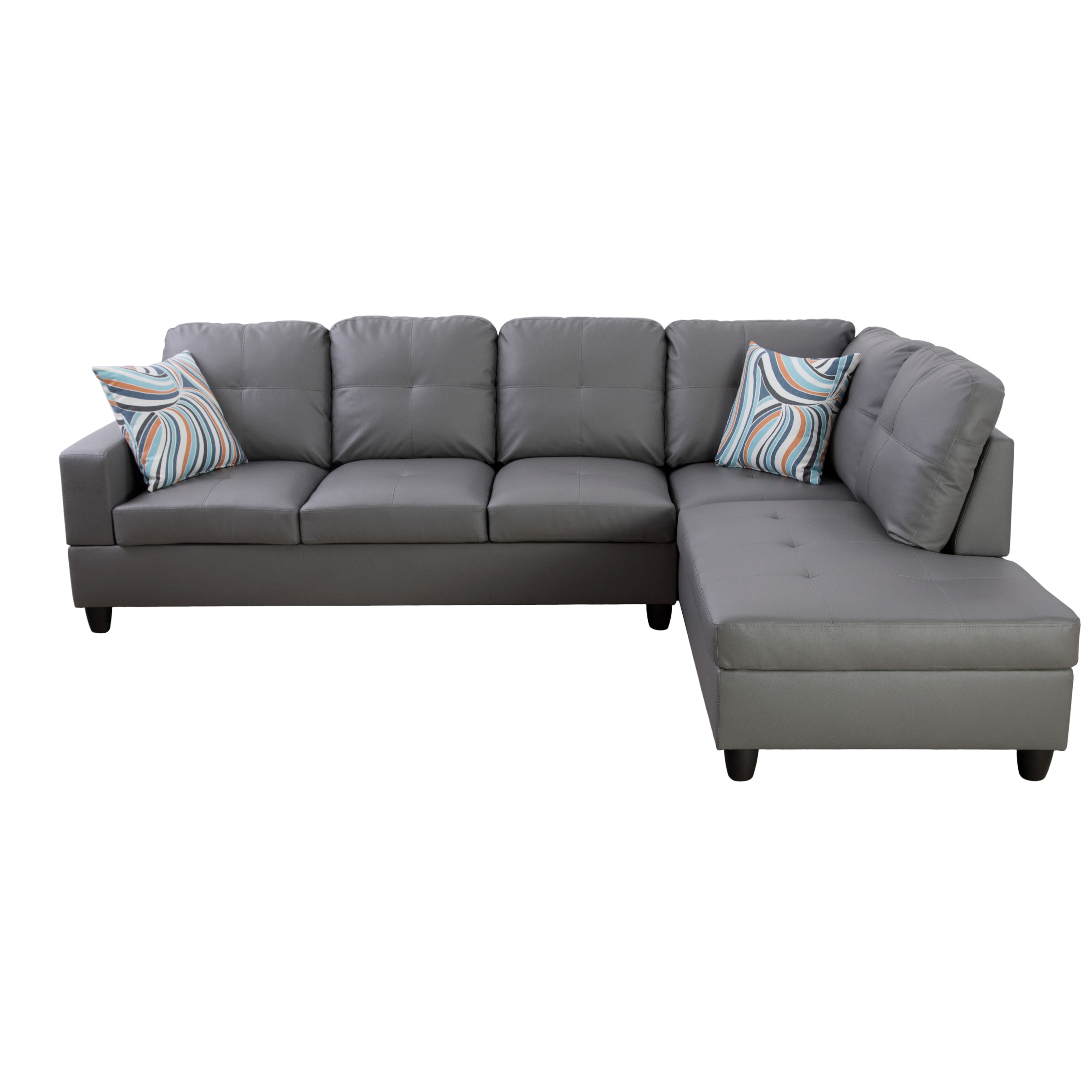 Ainehome Dark Grey L-Shape Leather Combo Sofa Set