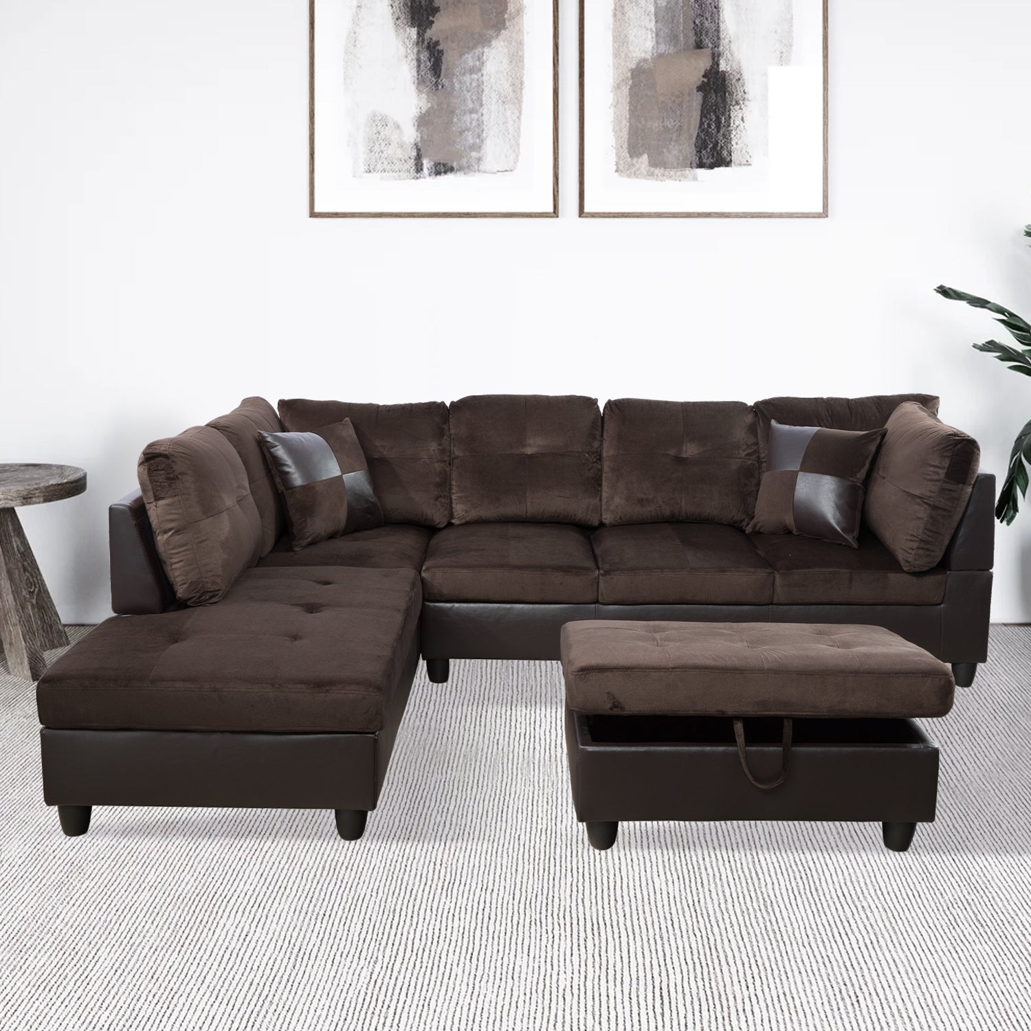 AInehome Brown Lint And PVC 3-Piece Couch Living Room Sofa Set