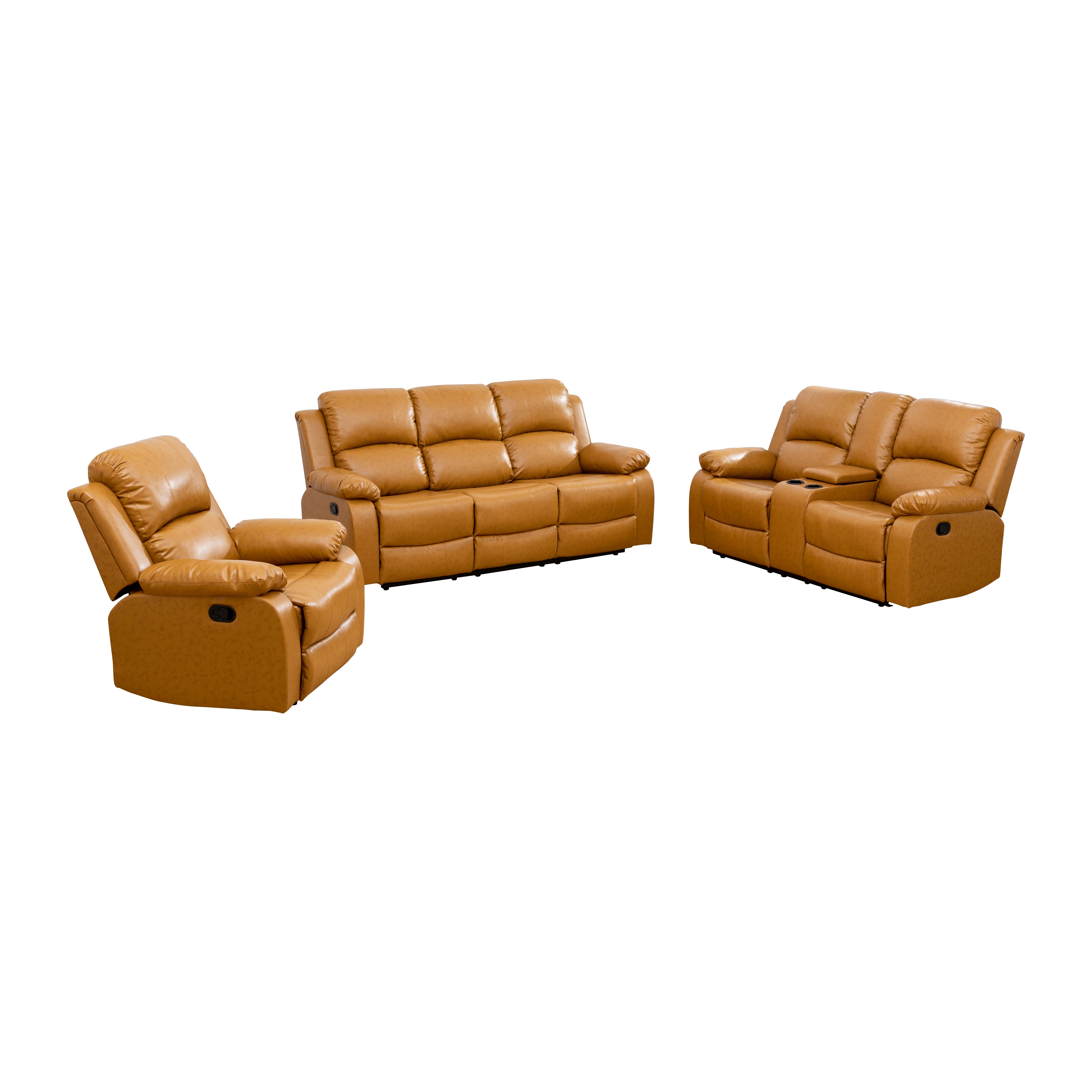 Ainehome Ginger Recycled Leather 3-Piece Couch Living Room Sofa Set